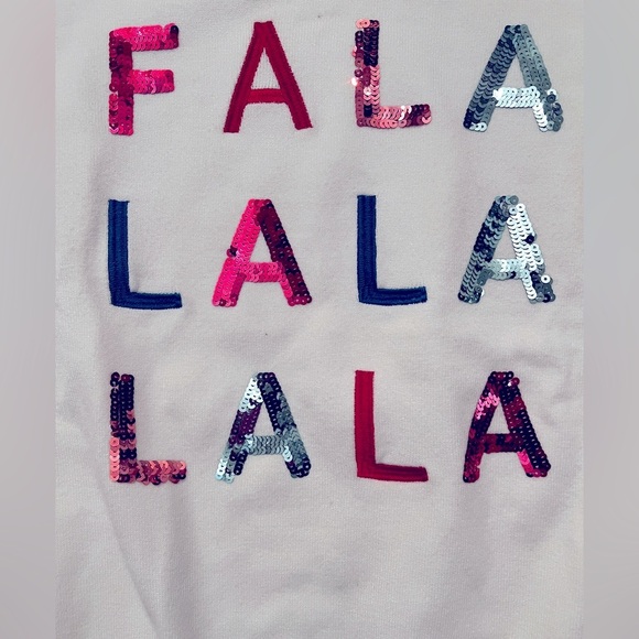 WHY DRESS Fa La La La Candy Cane Sequin Christmas Holiday Sweater White & Pink - Picture 6 of 11